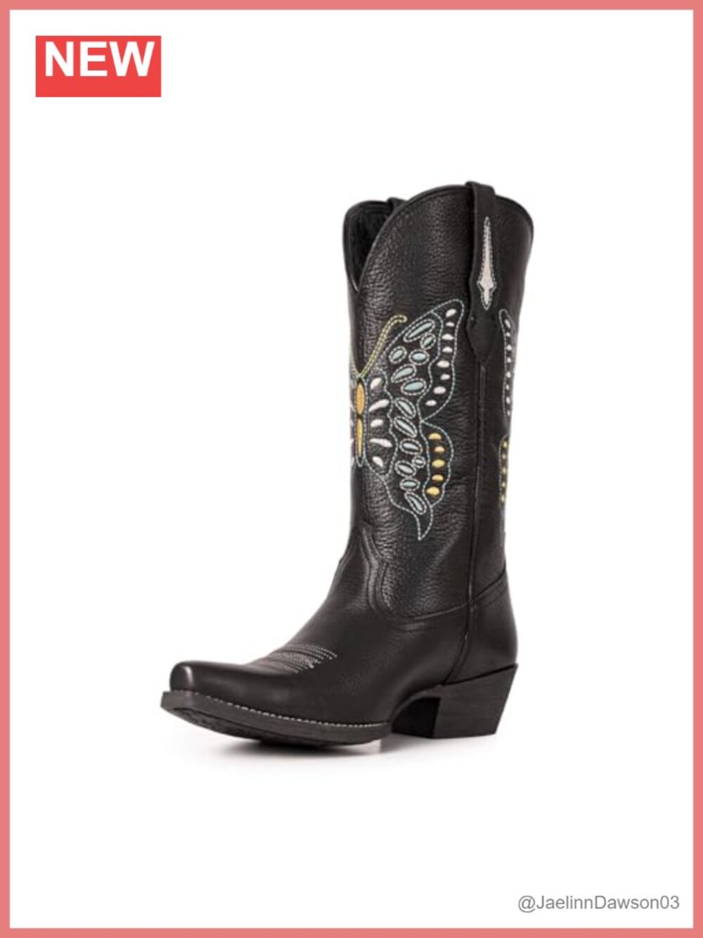 Women's Genuine Leather Cowboy Boots Embroidered Pointed Toe Chunky Heel Pull